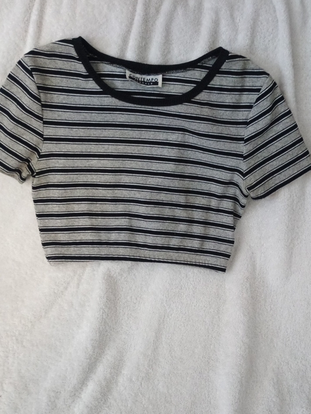 Contempo Black & White Striped Crop Tee